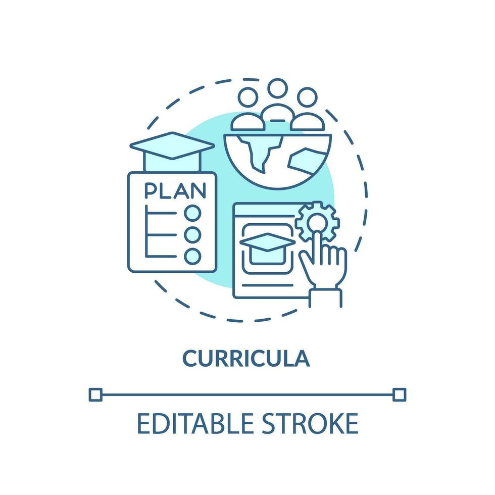 Curricula turquoise concept icon. Sustainable development. Classroom strategy abstract idea thin line illustration. Isolated outline drawing. Editable stroke vector