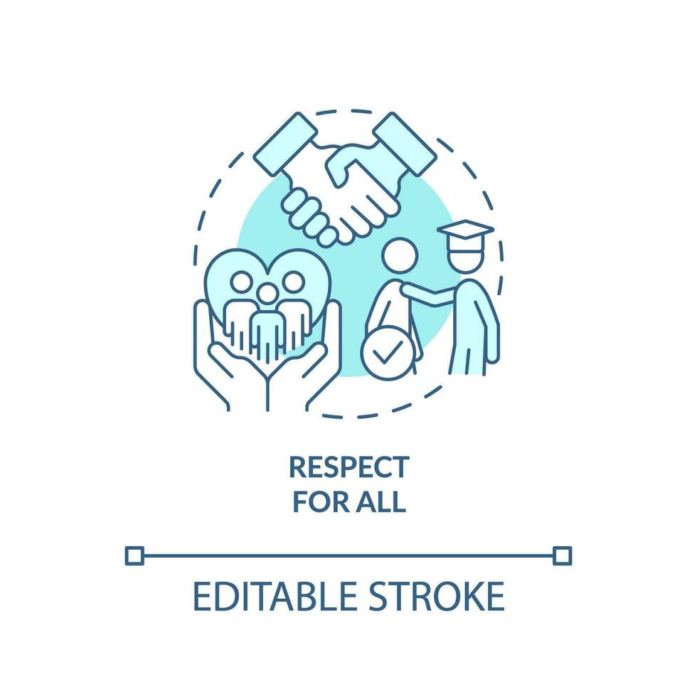 Respect for all turquoise concept icon. Understanding diversity. GCED goal abstract idea thin line illustration. Isolated outline drawing. Editable stroke vector