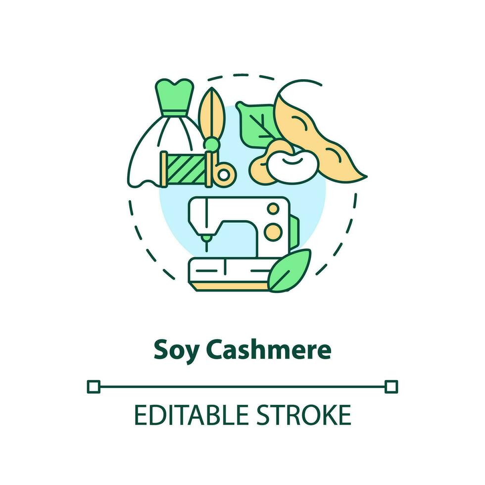 Soy cashmere concept icon. Vegan friendly. Biodegradable product. Soybean fabric idea thin line illustration. Isolated outline drawing. Editable stroke vector