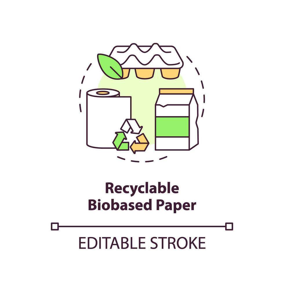 Recyclable biobased paper concept icon. Alternative raw materials. Sustainable packaging idea thin line illustration. Isolated outline drawing. Editable stroke vector