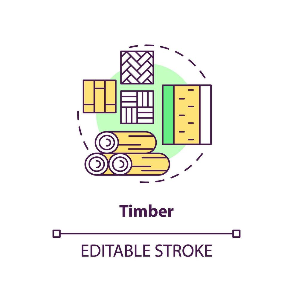 Timber concept icon. Bio based building material. Climate neutral. Lumber abstract idea thin line illustration. Isolated outline drawing. Editable stroke vector