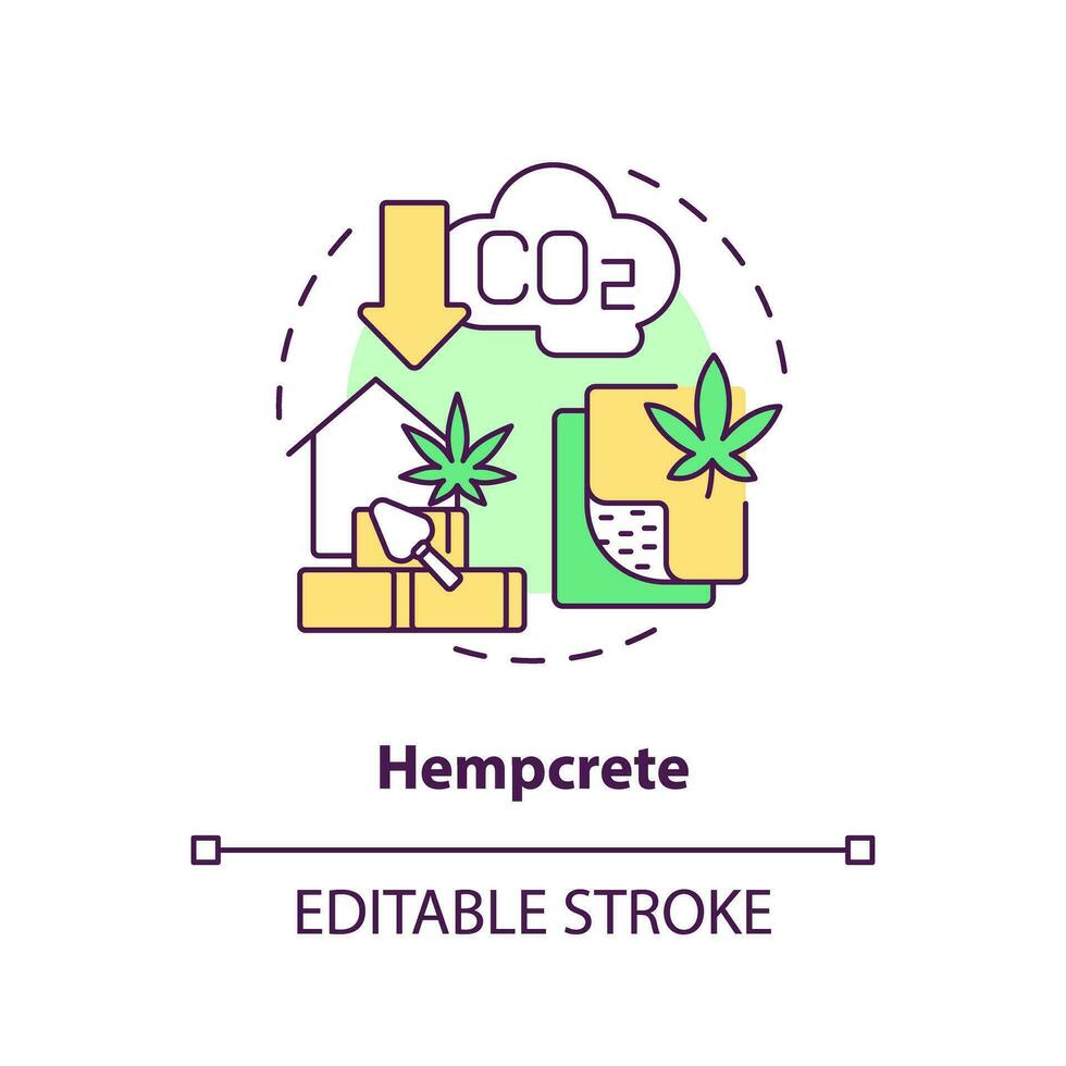 Hempcrete concept icon. Biocomposite material. Plant based. Industrial hemp construction idea thin line illustration. Isolated outline drawing. Editable stroke vector