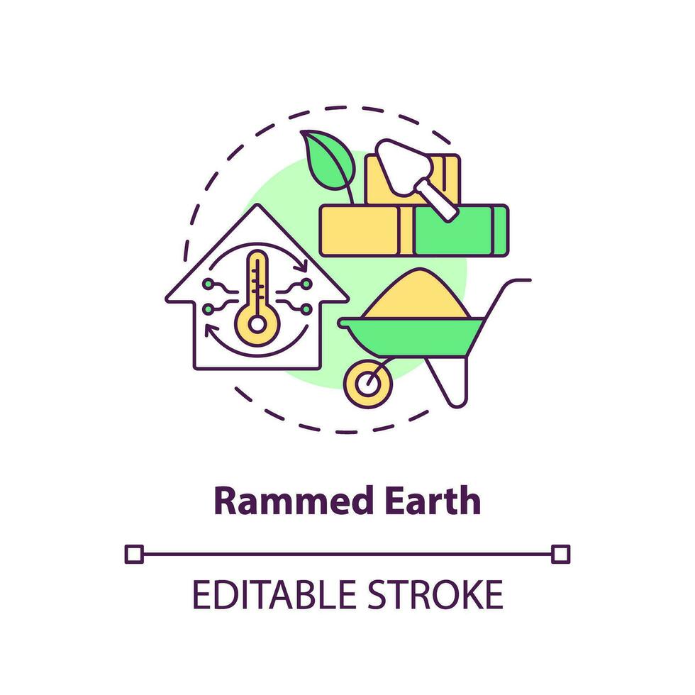 Rammed earth concept icon. Sustainable building material. Eco efficient construction idea thin line illustration. Isolated outline drawing. Editable stroke vector