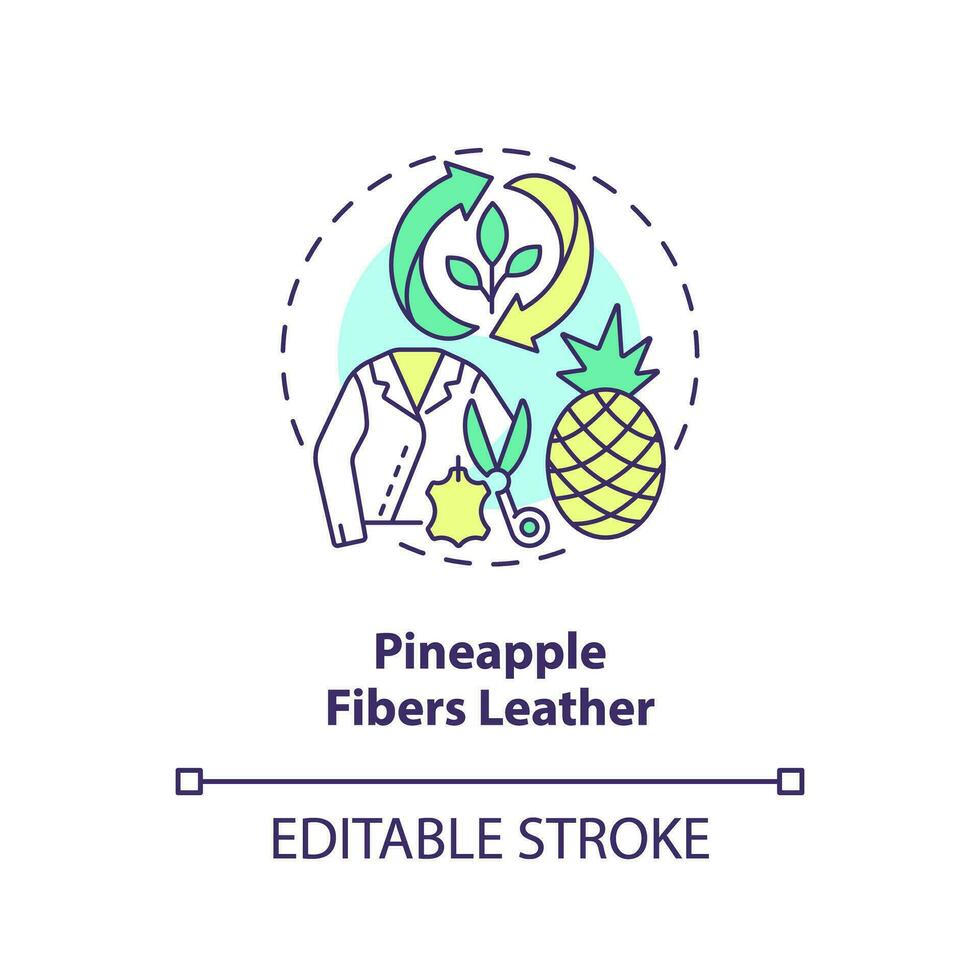 Pineapple fibers leather concept icon. Pina fabric. Vegan clothing. Plant based material idea thin line illustration. Isolated outline drawing. Editable stroke vector