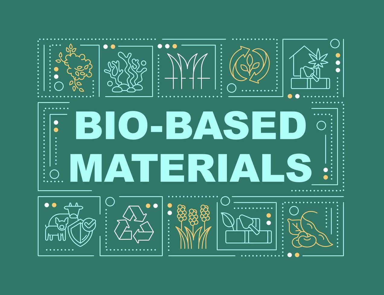 Bio based materials word concepts dark green banner. Eco friendly. Infographics with editable icons on color background. Isolated typography. Vector illustration with text