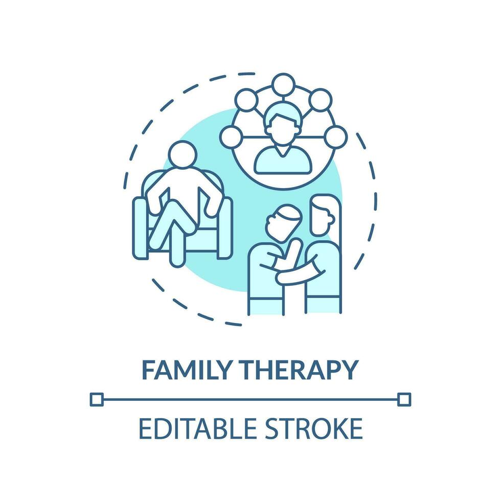 Family therapy blue concept icon. Counseling and psychotherapy. Genograms usage abstract idea thin line illustration. Isolated outline drawing. Editable stroke vector