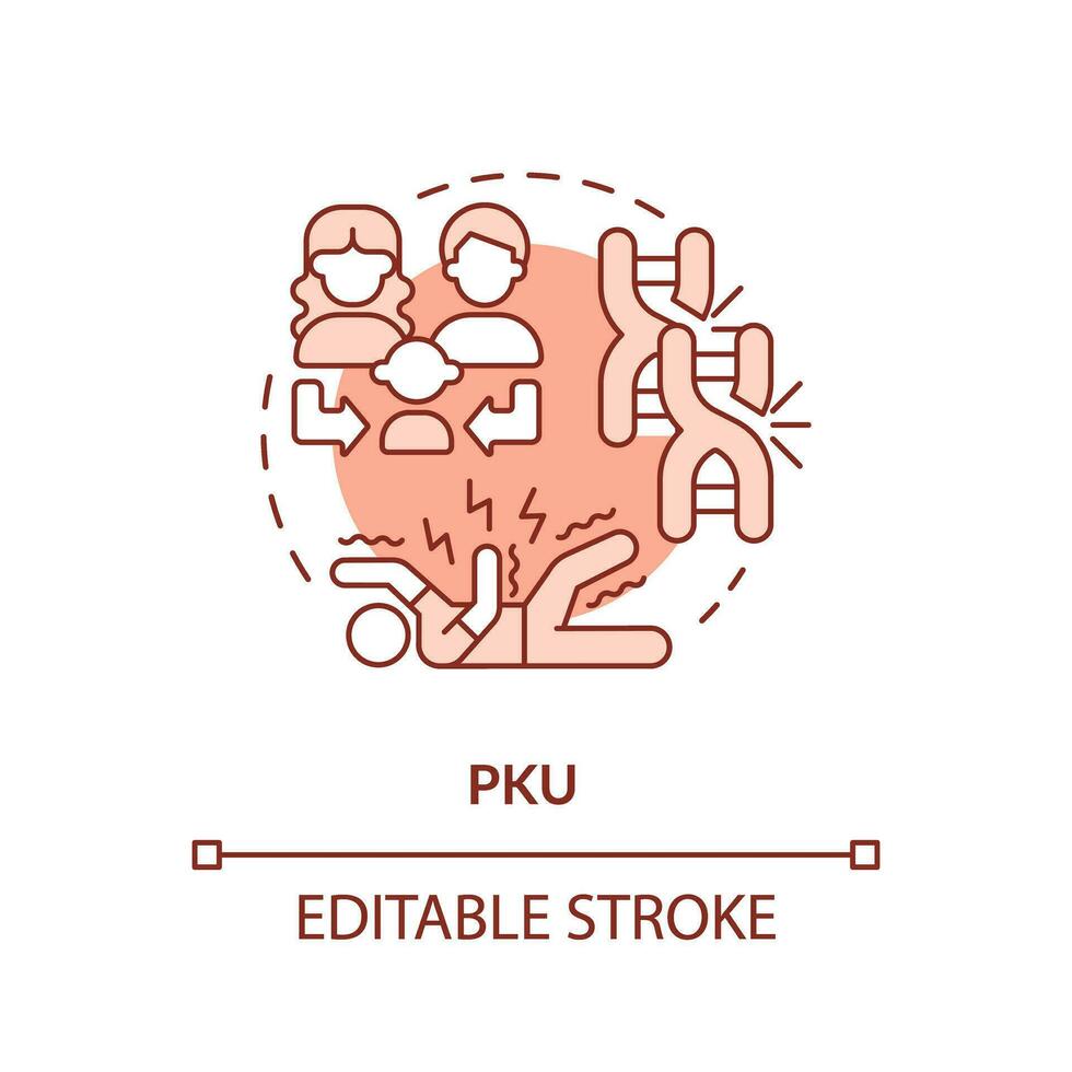 PKU red concept icon. Metabolic disorder. Neurology. Hereditary disease abstract idea thin line illustration. Isolated outline drawing. Editable stroke vector