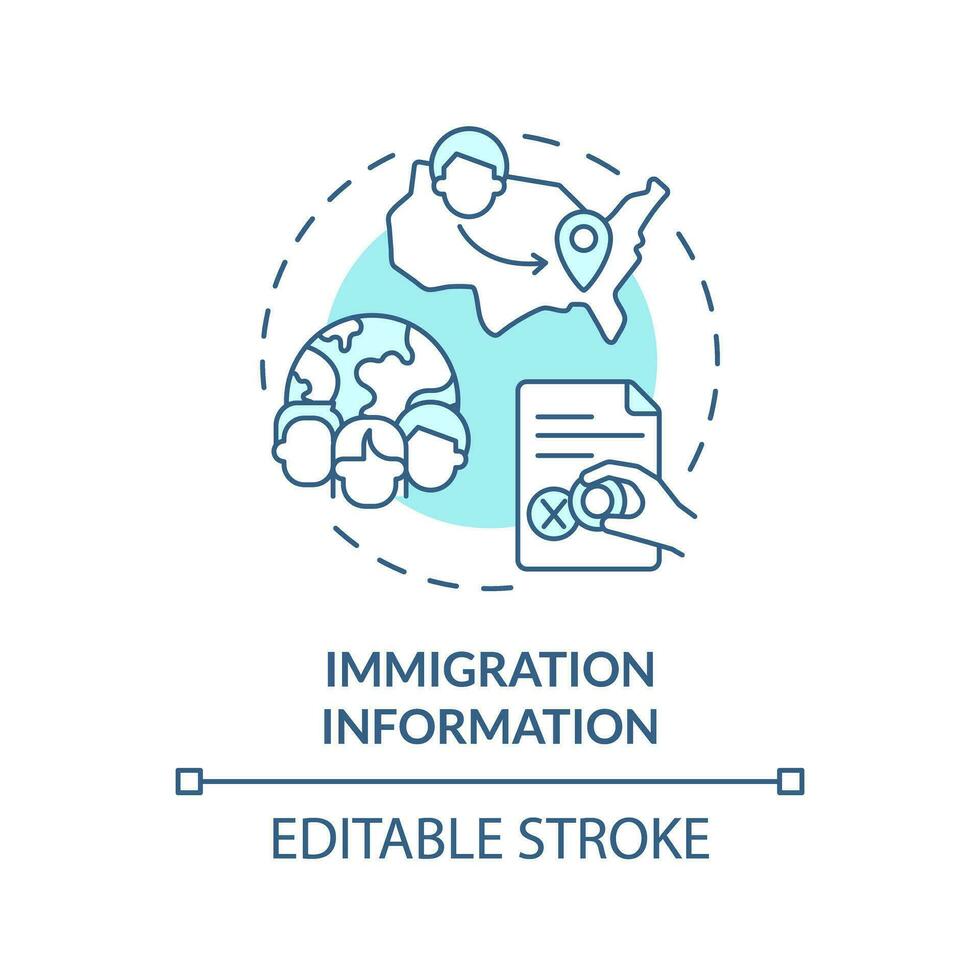 Immigration information blue concept icon. Movement data. Family research record abstract idea thin line illustration. Isolated outline drawing. Editable stroke vector