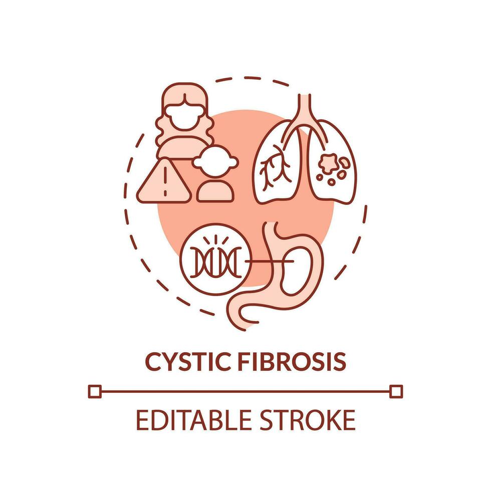 Cystic fibrosis red concept icon. Respiratory systems. Hereditary disease abstract idea thin line illustration. Isolated outline drawing. Editable stroke vector