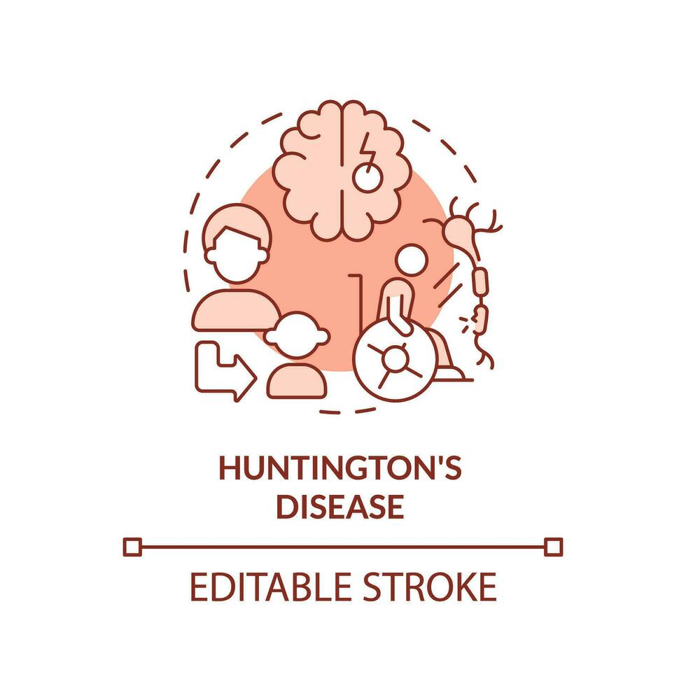 Huntington disease red concept icon. Brain disorder. Hereditary disease abstract idea thin line illustration. Isolated outline drawing. Editable stroke vector