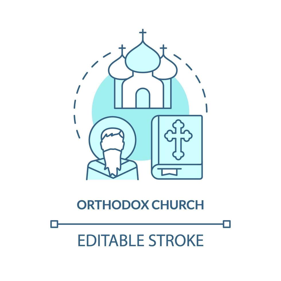 Orthodox church turquoise concept icon. Religious culture. Christian confession type abstract idea thin line illustration. Isolated outline drawing. Editable stroke vector