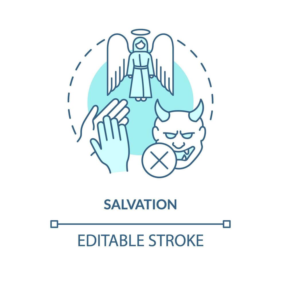 Salvation turquoise concept icon. Protecting from harm and dire. Christian belief abstract idea thin line illustration. Isolated outline drawing. Editable stroke vector