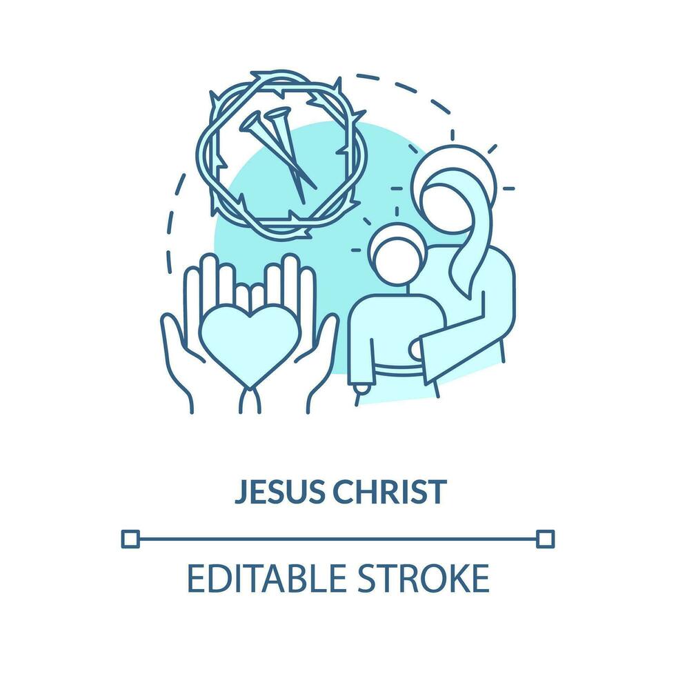 Jesus Christ turquoise concept icon. Saint symbol for worshipers. Christian belief abstract idea thin line illustration. Isolated outline drawing. Editable stroke vector