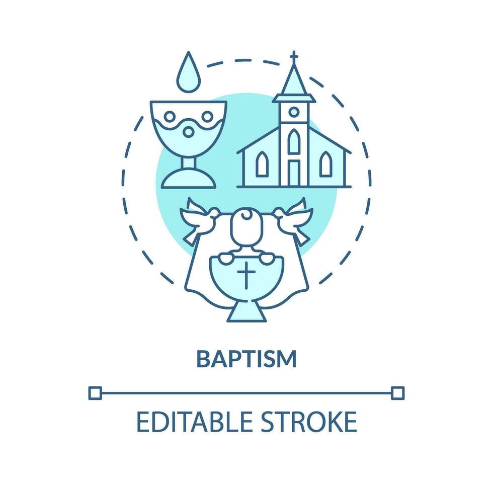 Baptism turquoise concept icon. Sacrament of spiritual initiation. Religious practice abstract idea thin line illustration. Isolated outline drawing. Editable stroke vector