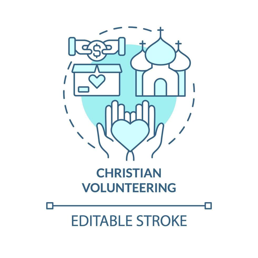 Christian volunteering turquoise concept icon. Community service. Modern Christianity abstract idea thin line illustration. Isolated outline drawing. Editable stroke vector