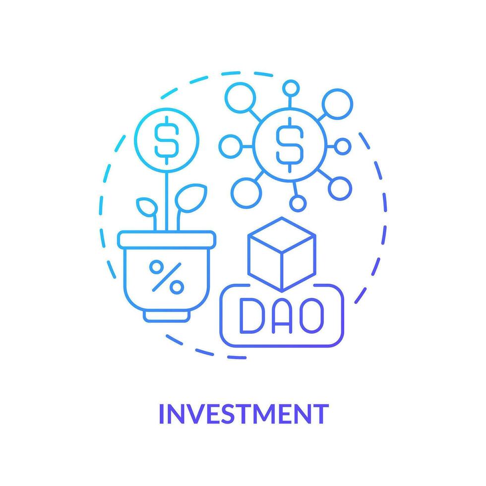 Investment blue gradient concept icon. Rising money on blockchain. Profit received. DAO usage purpose abstract idea thin line illustration. Isolated outline drawing vector
