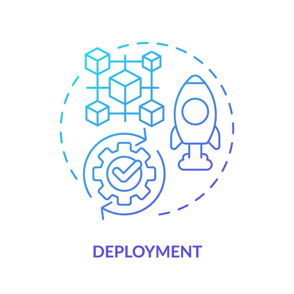 Deployment blue gradient concept icon. Software integration in system. Network building. DAO lunch step abstract idea thin line illustration. Isolated outline drawing vector