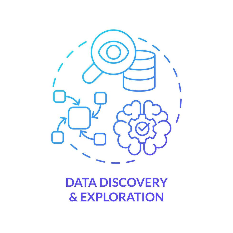 Data discovery and exploration blue gradient concept icon. Prepare for analysis. Data lake concept abstract idea thin line illustration. Isolated outline drawing vector