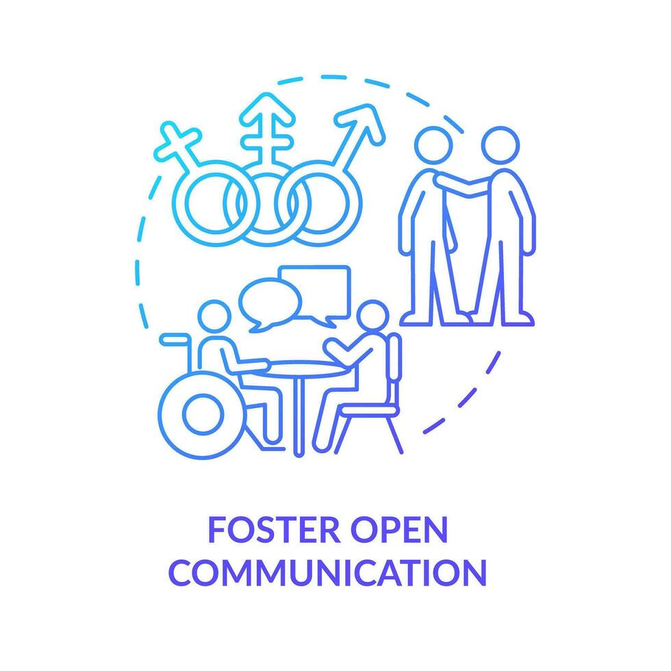 Foster open communication blue gradient concept icon. Making DEI efforts effective practice abstract idea thin line illustration. Isolated outline drawing vector