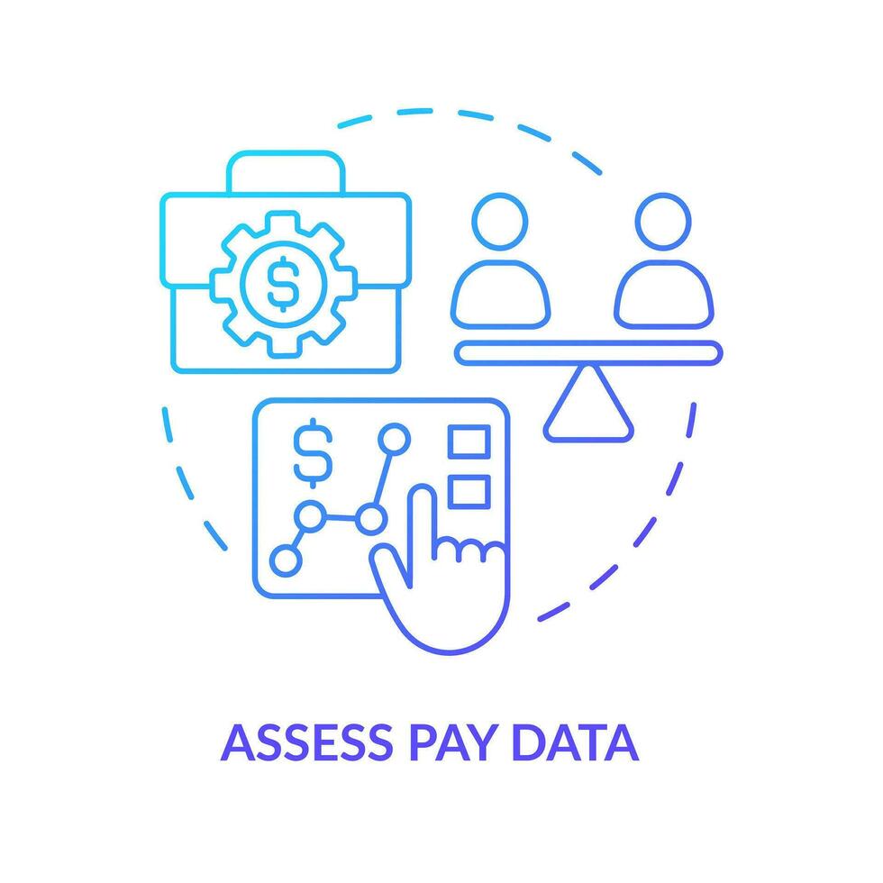 Assess pay data blue gradient concept icon. Equity in workplace. Making DEI efforts effective practice abstract idea thin line illustration. Isolated outline drawing vector