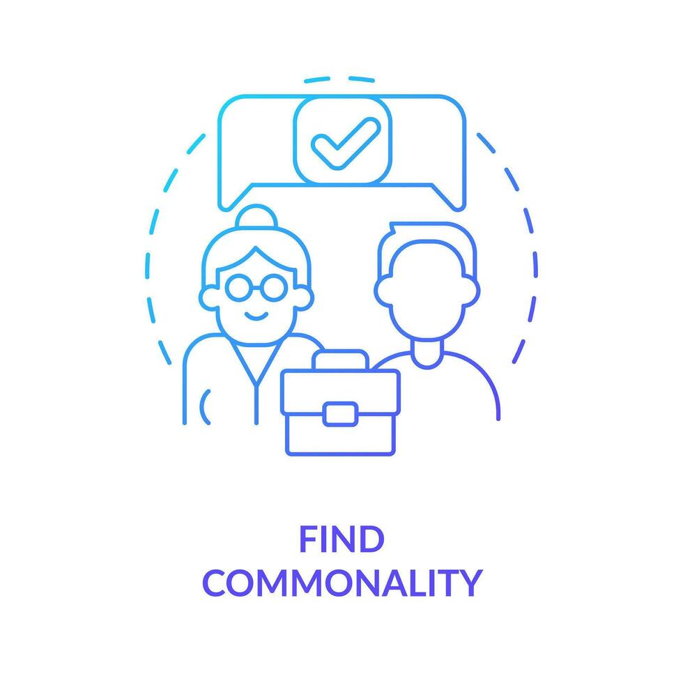 Find commonality blue gradient concept icon. Tip for younger managers with older employees abstract idea thin line illustration. Isolated outline drawing vector