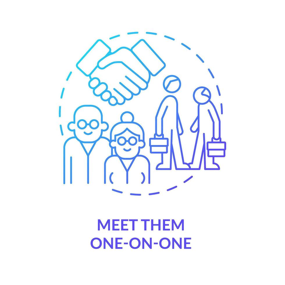 Meet them one on one blue gradient concept icon. Tip for younger managers with older employees abstract idea thin line illustration. Isolated outline drawing vector