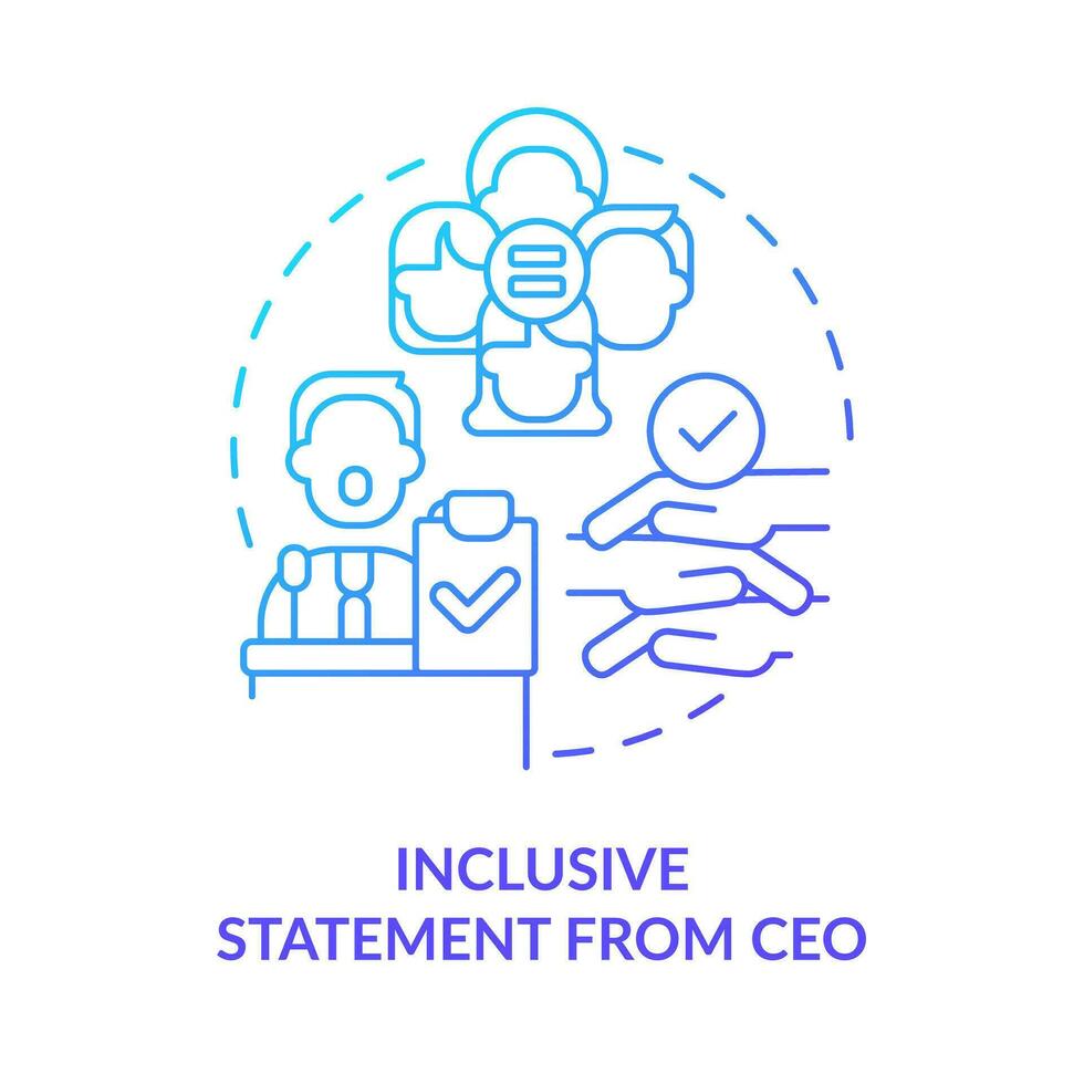 Inclusive statement from CEO blue gradient concept icon. Company culture. DEI initiative for workplace abstract idea thin line illustration. Isolated outline drawing vector