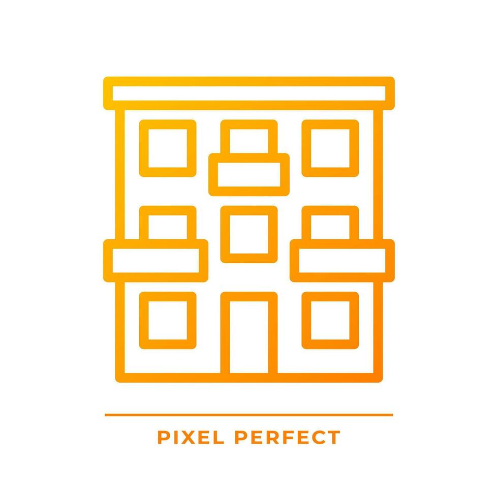 Apartment pixel perfect gradient linear vector icon. Urban building. House exterior. Real estate. Flat with balcony. Thin line color symbol. Modern style pictogram. Vector isolated outline drawing