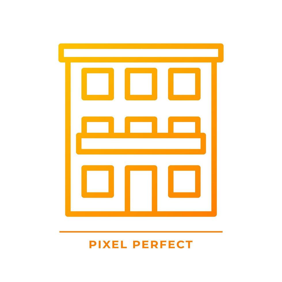 Condominium pixel perfect gradient linear vector icon. Community ownership. Apartments complex. Urban building. Thin line color symbol. Modern style pictogram. Vector isolated outline drawing