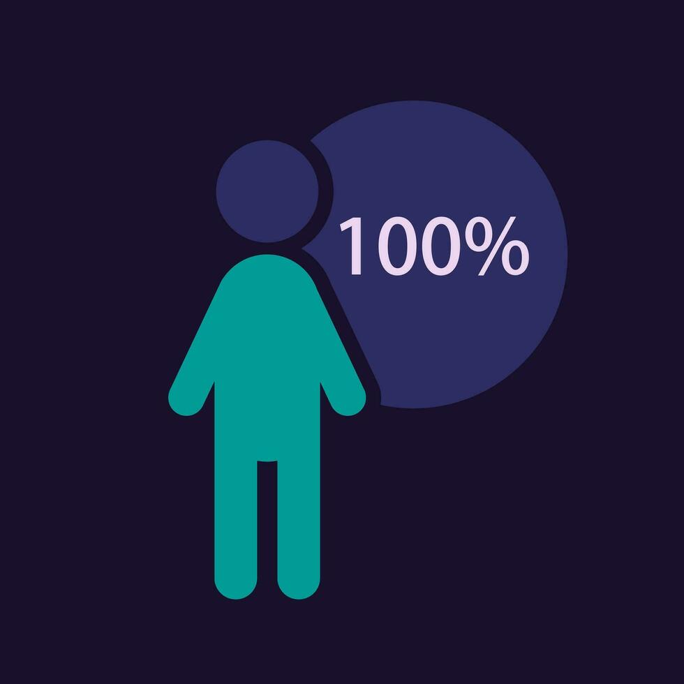Man majority infographic chart design template for dark theme. One hundred percentage. Occupation research. Editable filled human figure. Visual data presentationd vector