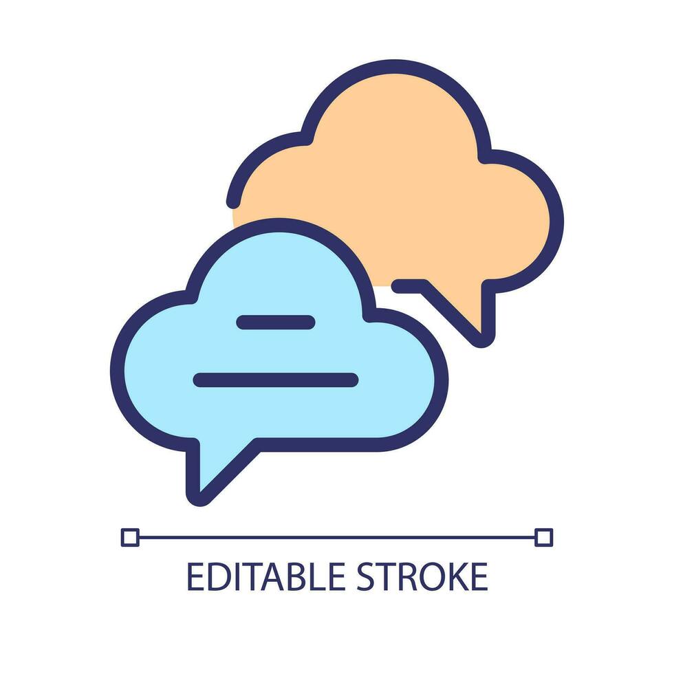 Cloud based live chat pixel perfect RGB color icon. Speech balloons of online conversation. Social media technology. Isolated vector illustration. Simple filled line drawing. Editable stroke