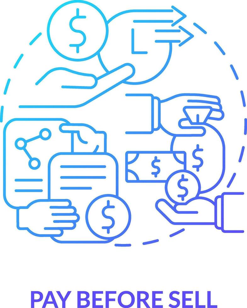 Pay before sell blue gradient concept icon. Purchase security in cash account. Online investing abstract idea thin line illustration. Isolated outline drawing vector