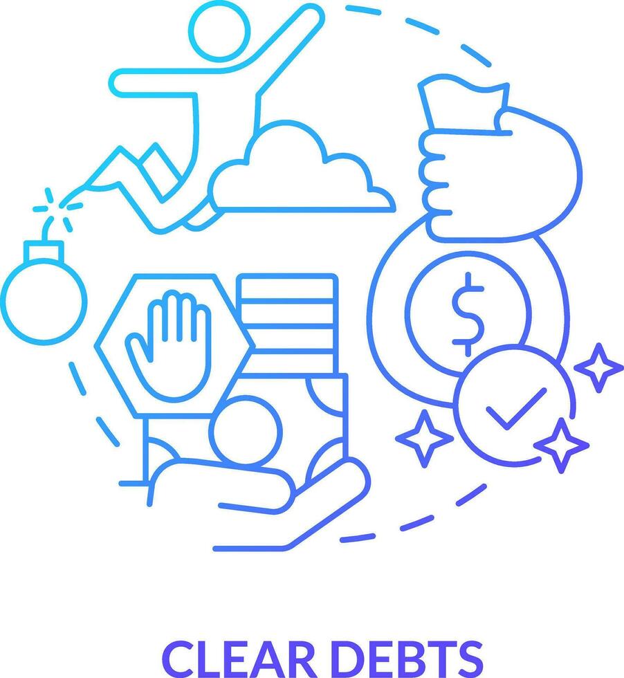 Clear debts blue gradient concept icon. Avoid using credit money. Investing preparation process abstract idea thin line illustration. Isolated outline drawing vector