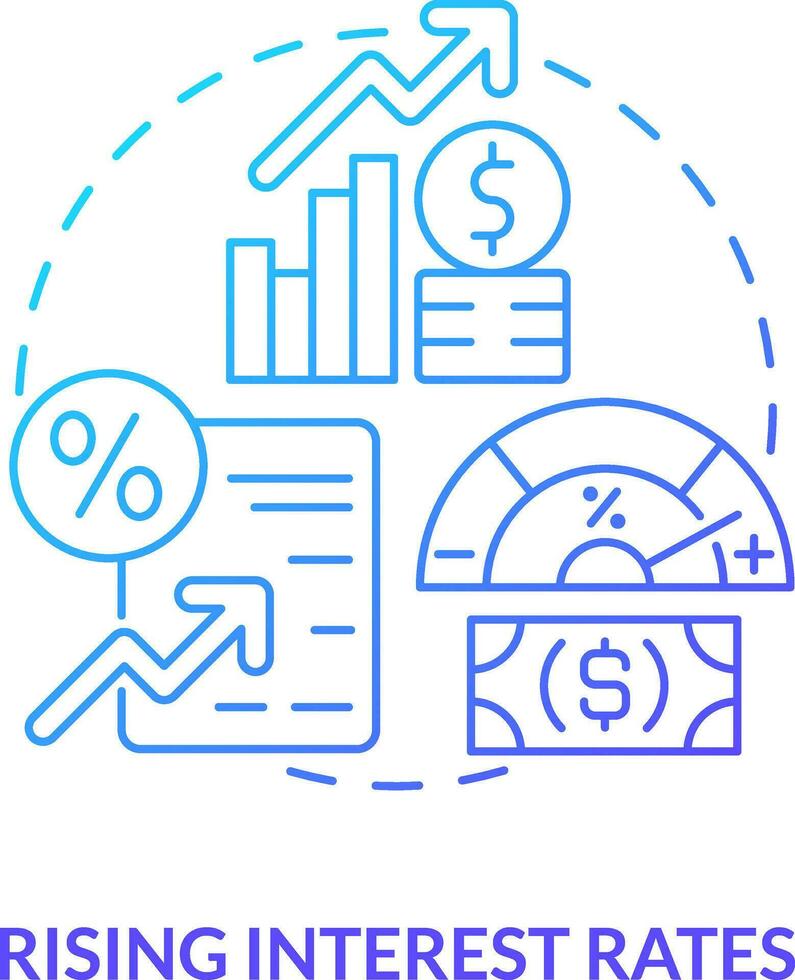 Rising interest rates blue gradient concept icon. Borrowing costs effect. Stock market trend abstract idea thin line illustration. Isolated outline drawing vector