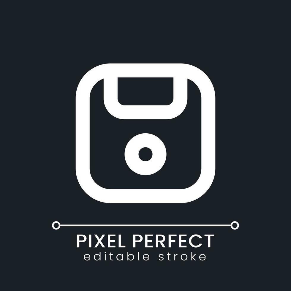 Save pixel perfect white linear ui icon for dark theme. Progress store. Keep work changes. Record information. Vector line pictogram. Isolated user interface symbol for night mode. Editable stroke