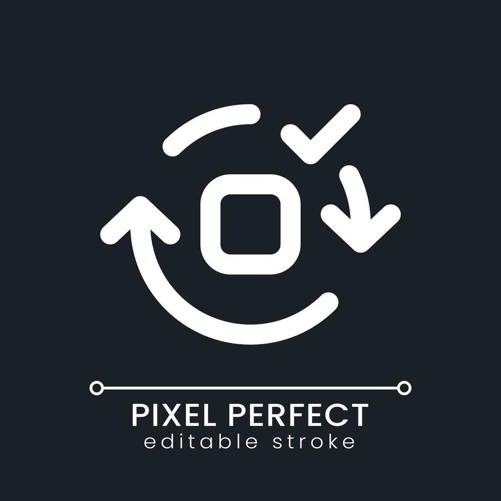 Applying spin motion effect pixel perfect white linear ui icon for dark theme. Added video transition. Vector line pictogram. Isolated user interface symbol for night mode. Editable stroke