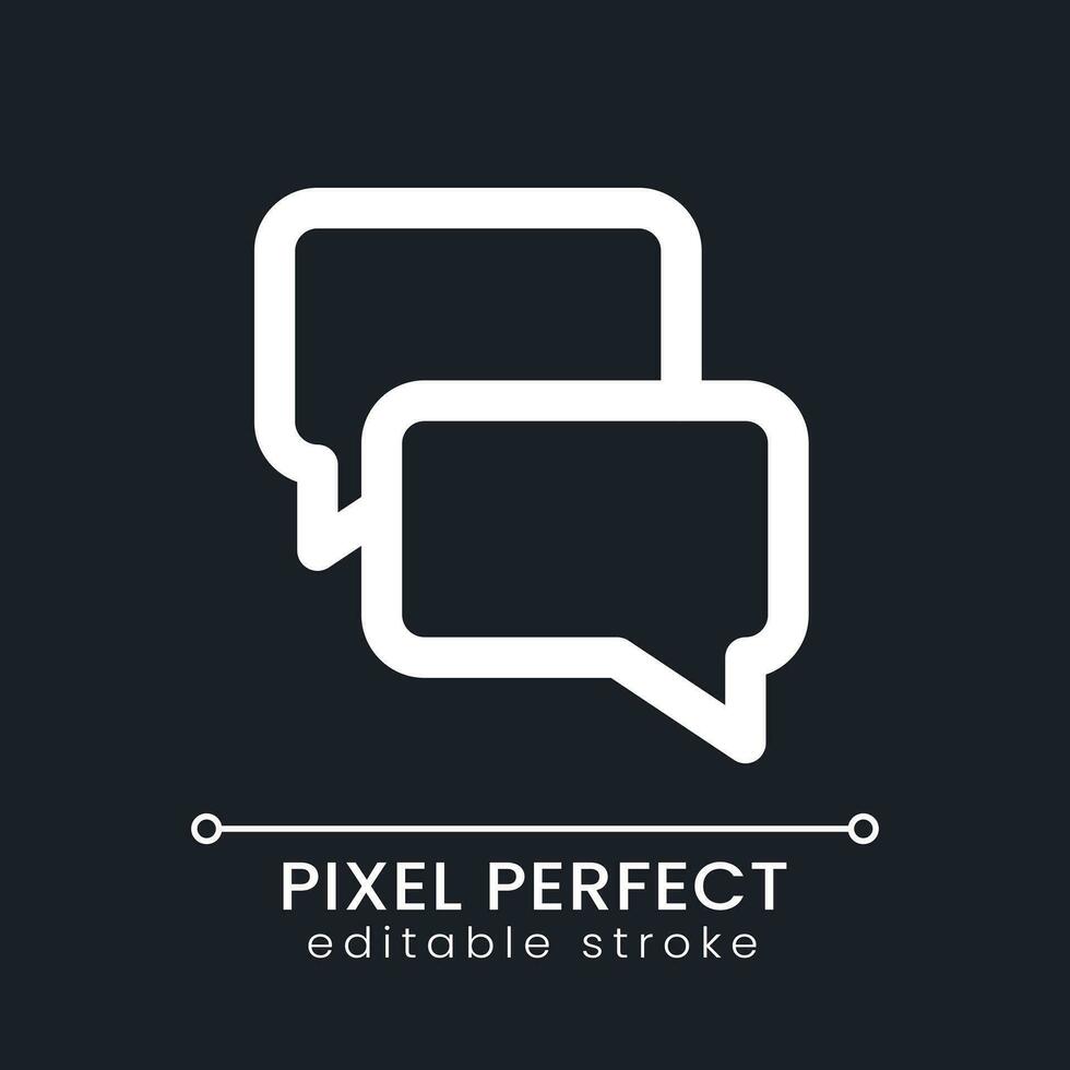 Messenger pixel perfect white linear ui icon for dark theme. Share information. Send file. Chat bubbles. Vector line pictogram. Isolated user interface symbol for night mode. Editable stroke