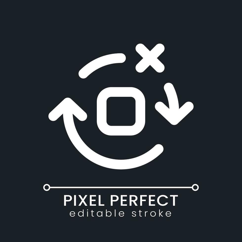 Remove spinning effect pixel perfect white linear ui icon for dark theme. Delete circular motion. Footage editing. Vector line pictogram. Isolated user interface symbol for night mode. Editable stroke