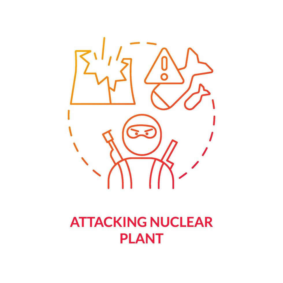 Attacking nuclear plant red gradient concept icon. Terrorism danger. Contamination accident cause abstract idea thin line illustration. Isolated outline drawing vector