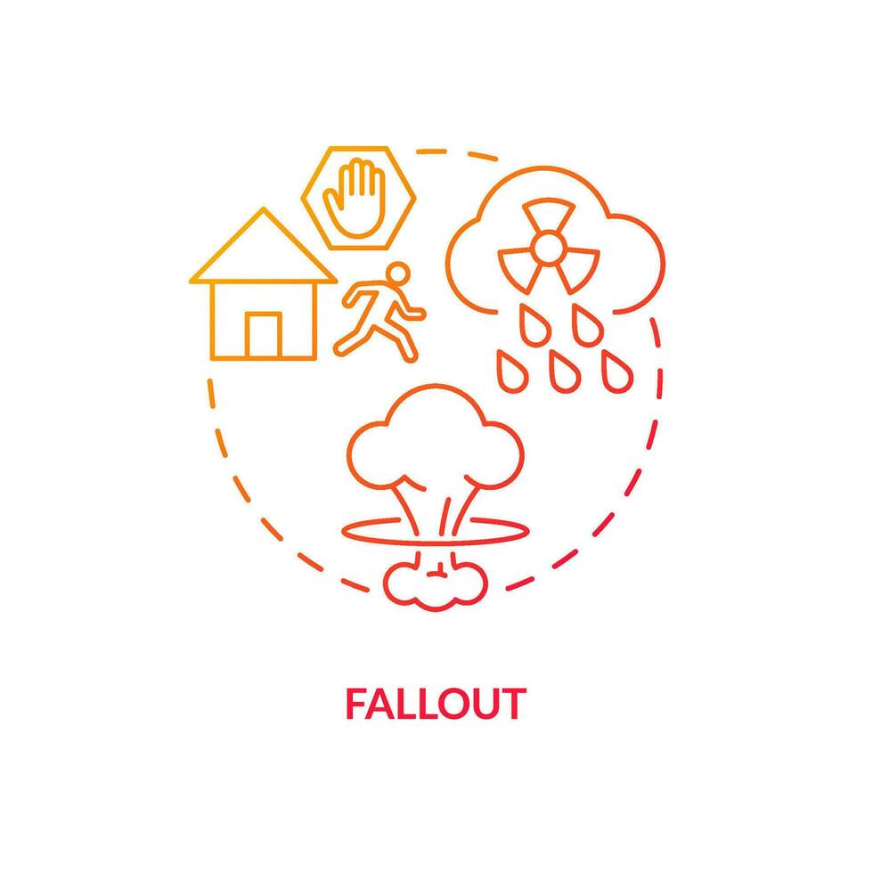 Falling out nuclear debris red gradient concept icon. Atmosphere pollution. Nuclear explosion abstract idea thin line illustration. Isolated outline drawing vector