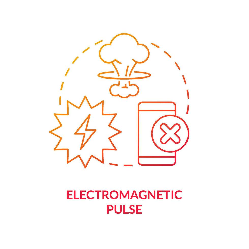 Electromagnetic pulse red gradient concept icon. Appliances damage. Nuclear explosion danger abstract idea thin line illustration. Isolated outline drawing vector