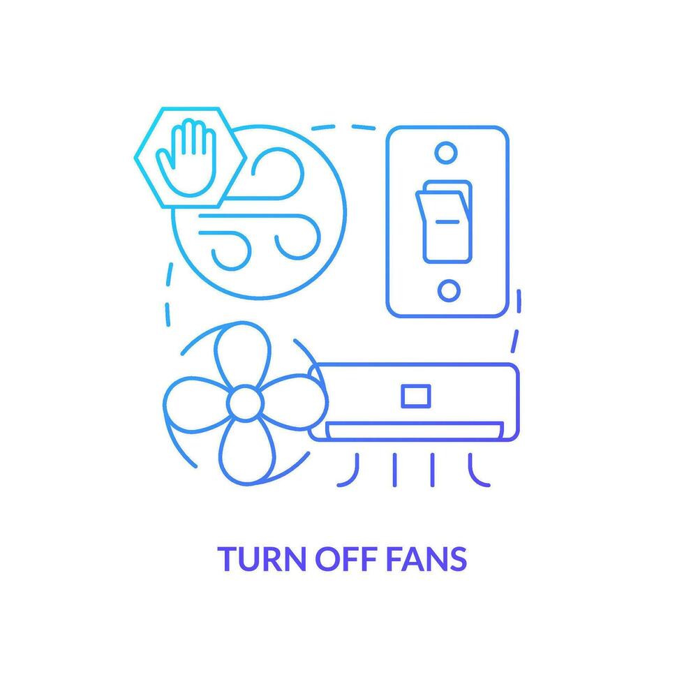 Turn off fans blue gradient concept icon. Avoid fresh air. Action at home during nuclear accident abstract idea thin line illustration. Isolated outline drawing vector