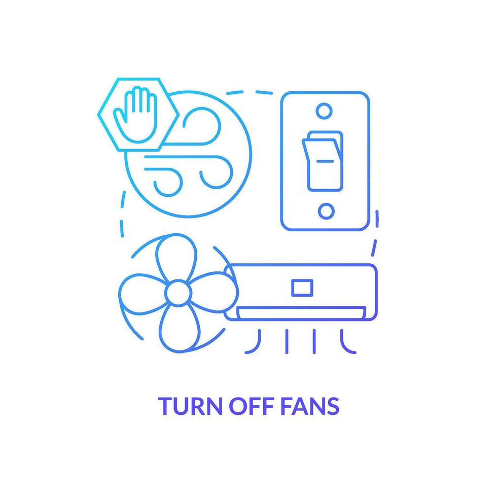 Turn off fans blue gradient concept icon. Avoid fresh air. Action at home during nuclear accident abstract idea thin line illustration. Isolated outline drawing vector