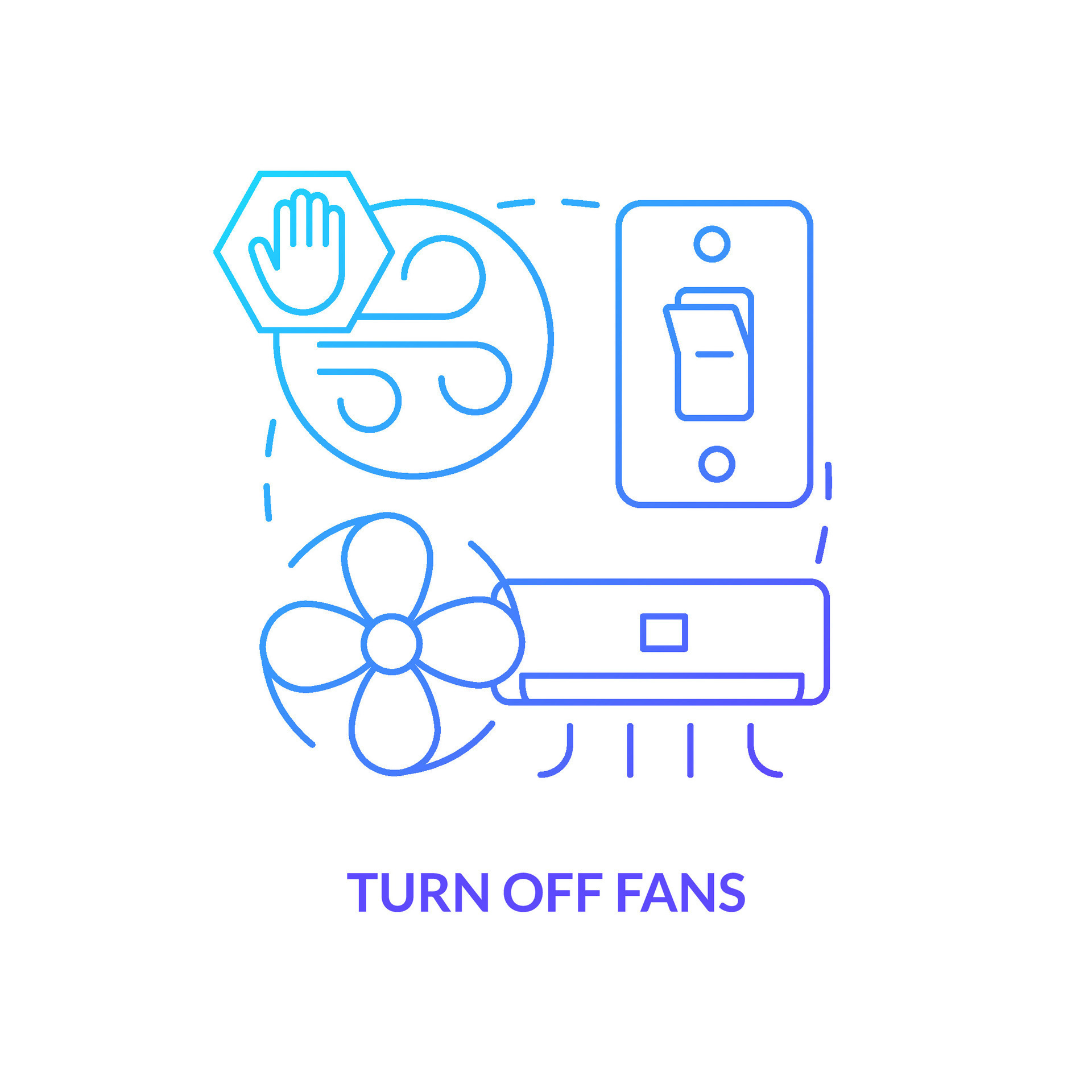 Turn off fans blue gradient concept icon. Avoid fresh air. Action at ...