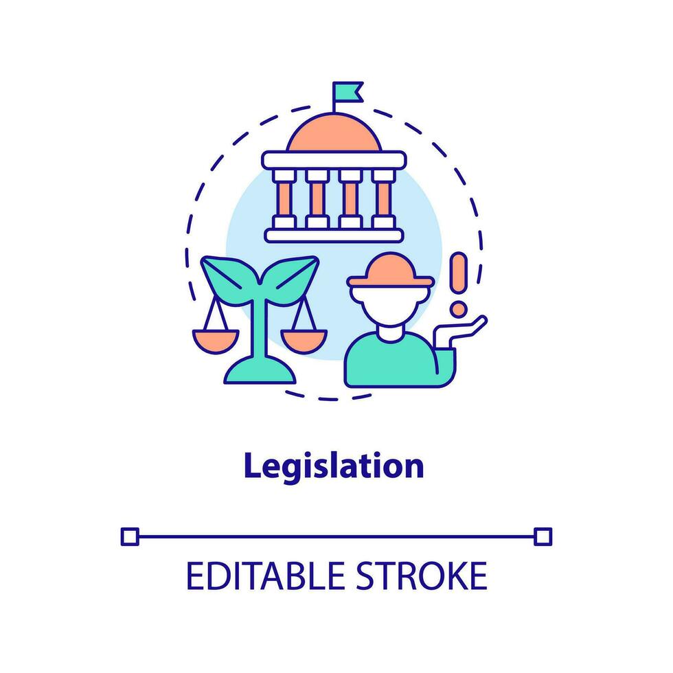 Farming legislation concept icon. Agriculture laws regulation. Crop, livestock rules abstract idea thin line illustration. Isolated outline drawing. Editable stroke vector