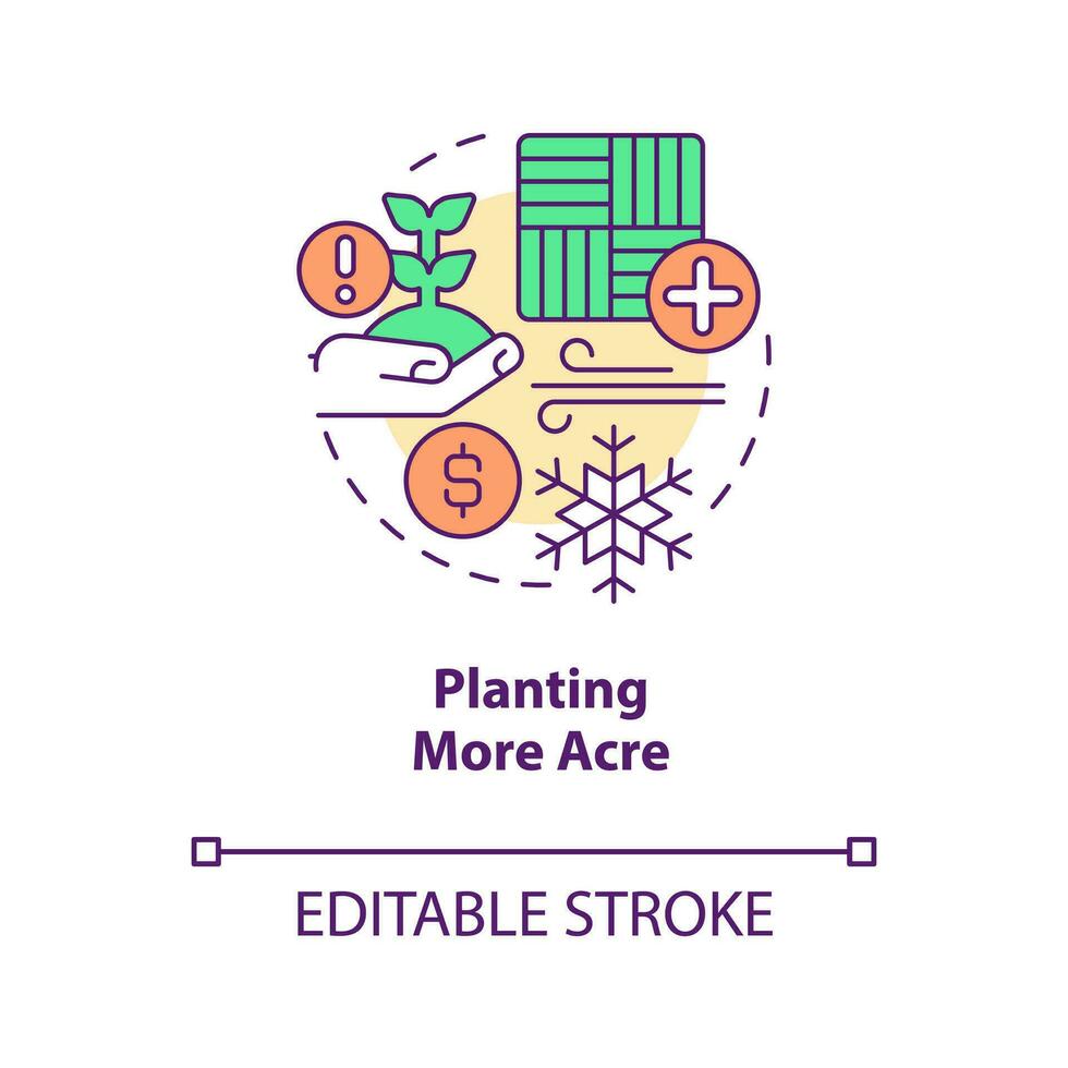 Planting more acres concept icon. Global crop balances. Increase cultivated areas abstract idea thin line illustration. Isolated outline drawing. Editable stroke vector