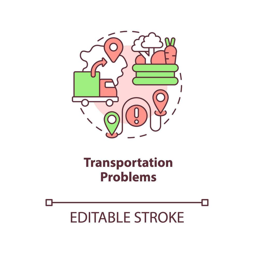 Transportation problems concept icon. Logistical issues. Delivering challenges abstract idea thin line illustration. Isolated outline drawing. Editable stroke vector