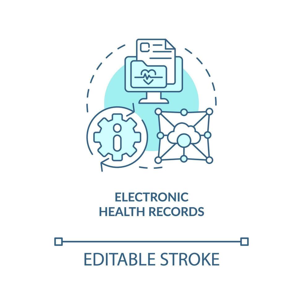 electrónico salud información turquesa concepto icono. cuidado de la salud industria tendencia resumen idea Delgado línea ilustración. aislado contorno dibujo. editable carrera vector