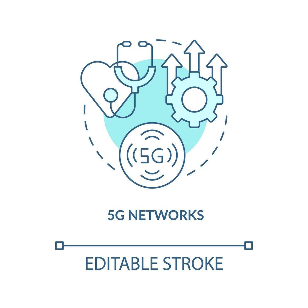 Fifth generation networks in medicine turquoise concept icon. Medical industry trend abstract idea thin line illustration. Isolated outline drawing. Editable stroke vector