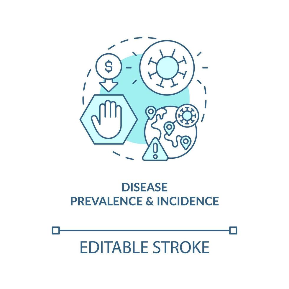 Changes in disease prevalence and incidence turquoise concept icon. Costly medicine abstract idea thin line illustration. Isolated outline drawing. Editable stroke vector